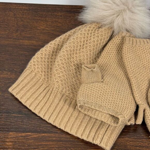Cammiello Chiaro Light Camel Color Women’s hat and mitt set 100% cashmere faux f main image 5